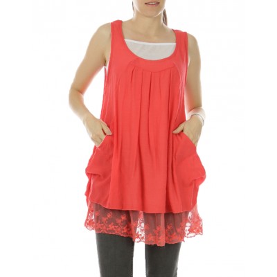 Tunique dentelle,2 en 1,Rouge