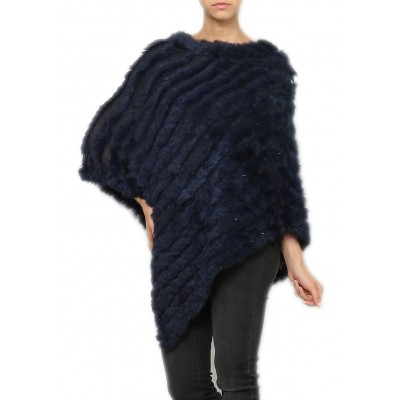 Poncho,cape en fourrure lapin,Marine