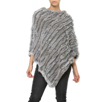 Poncho,cape en fourrure lapin,Gris