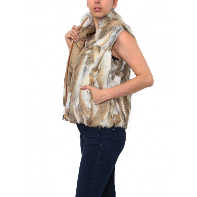 gilet sans manche fourrure lapin femme