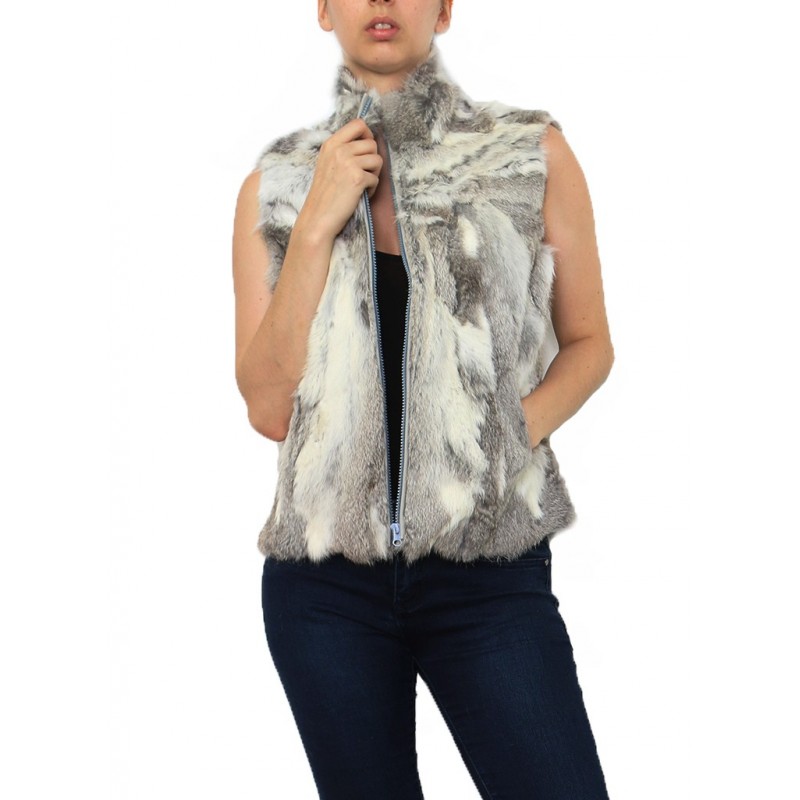Gilet sans Manche Manteaux sans Manche en Fourrure Lapin Miss Rouge