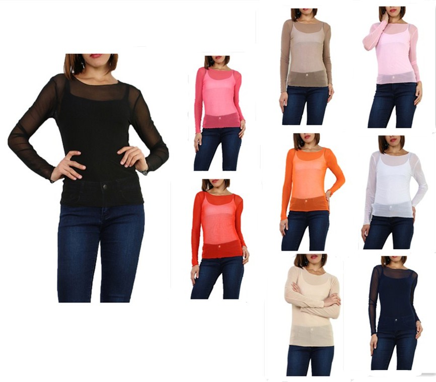 T shirt sous pull femme en voile transparente resille TU 36 40 Miss Rouge