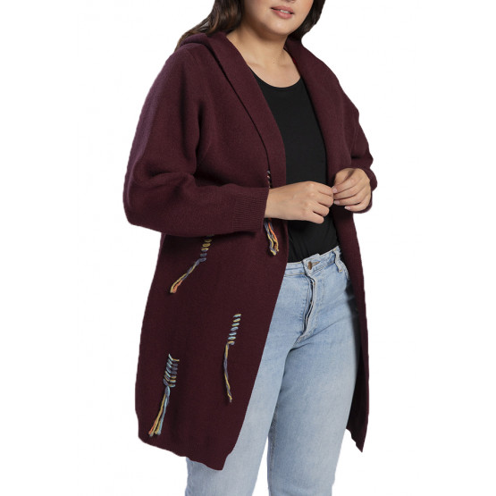 Grand gilet en laine,Cardigan en Tricots,capuche,grande taille 42-46 - Miss  Rouge