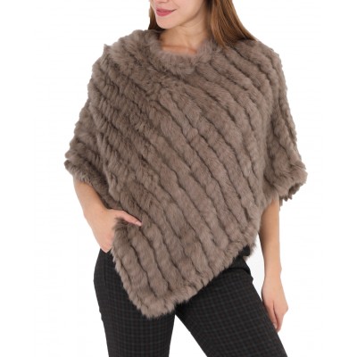 Poncho,cape en fourrure lapin, couleur taupe