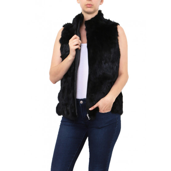 gilet sans manche femme fourrure noir