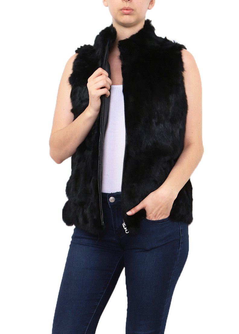 Gilet sans Manche en Fourrure Lapin Noir Miss Rouge