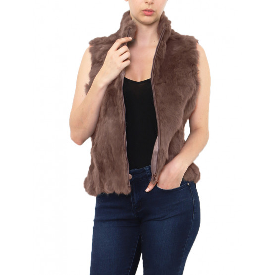 Gilet sans Manche,en Fourrure Lapin,Taupe