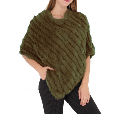 Poncho,cape en fourrure lapin, couleur kaki