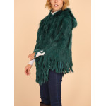 Poncho,cape en fourrure lapin,à capuche, Bleu