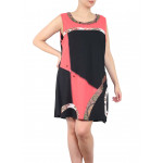 Robe à motif geométric,corail et noir