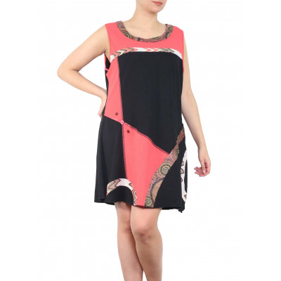 Robe à motif geométric,corail et noir