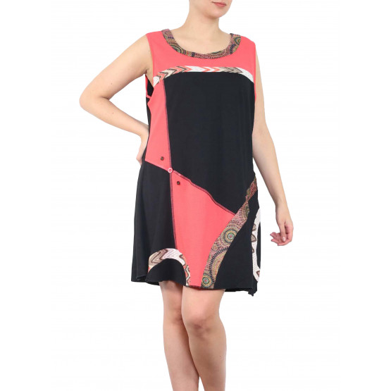 Robe à motif geométric,corail et noir