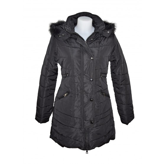 Doudoune / Manteau noir col fourré