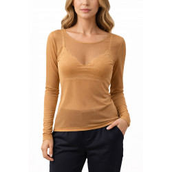 Top seconde peau manches longues camel – taille unique